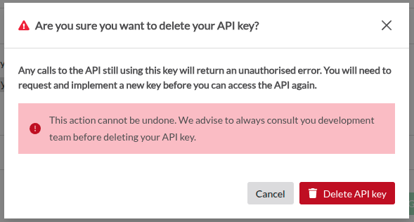 Delete API key screenshot