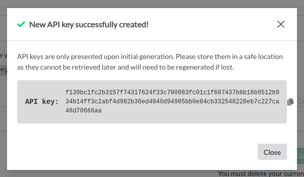 Generate API key screenshot