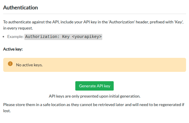 No active keys screenshot